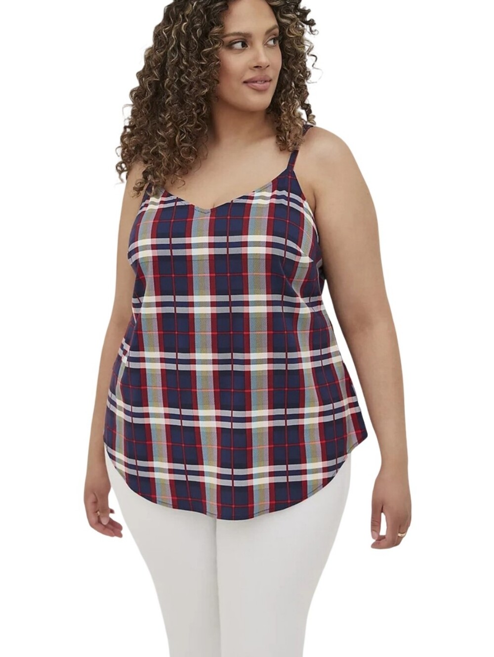 Torrid Plus Size Plaid Spaghetti-Strap Cami Tank Top - Navy Red Plaid 2X New